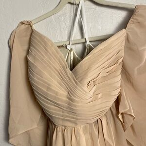 Elegant Champagne Pleated Bridesmaid Dress - Tie Back